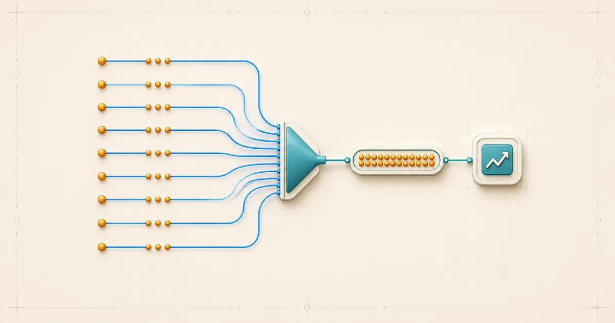 Multiple Make data bundles converging through an aggregator into one combined downstream bundle