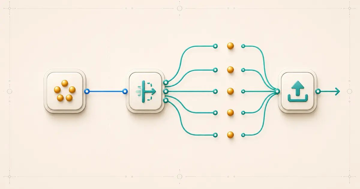 One Make iterator splitting an array of five items into five separate downstream bundles