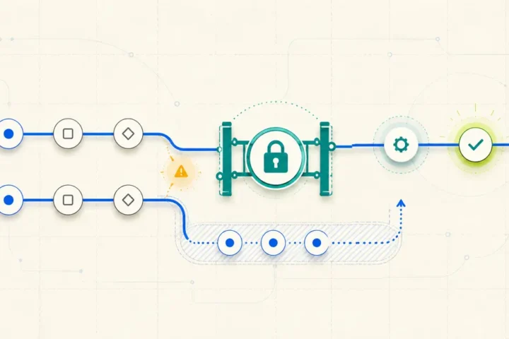 Two overlapping workflow paths controlled by a single guarded execution lock