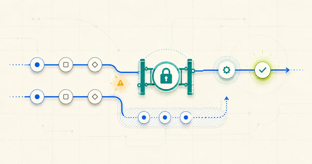 Two overlapping workflow paths controlled by a single guarded execution lock
