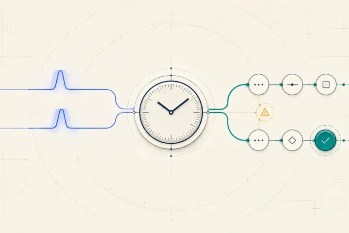 Two scheduled workflow paths converging on the same n8n execution window