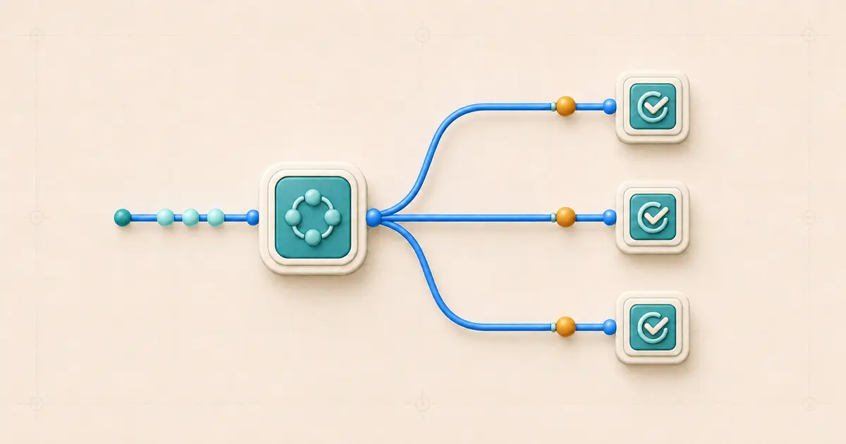 A task-free loop module fanning three input items into parallel successful actions, each with one amber task token
